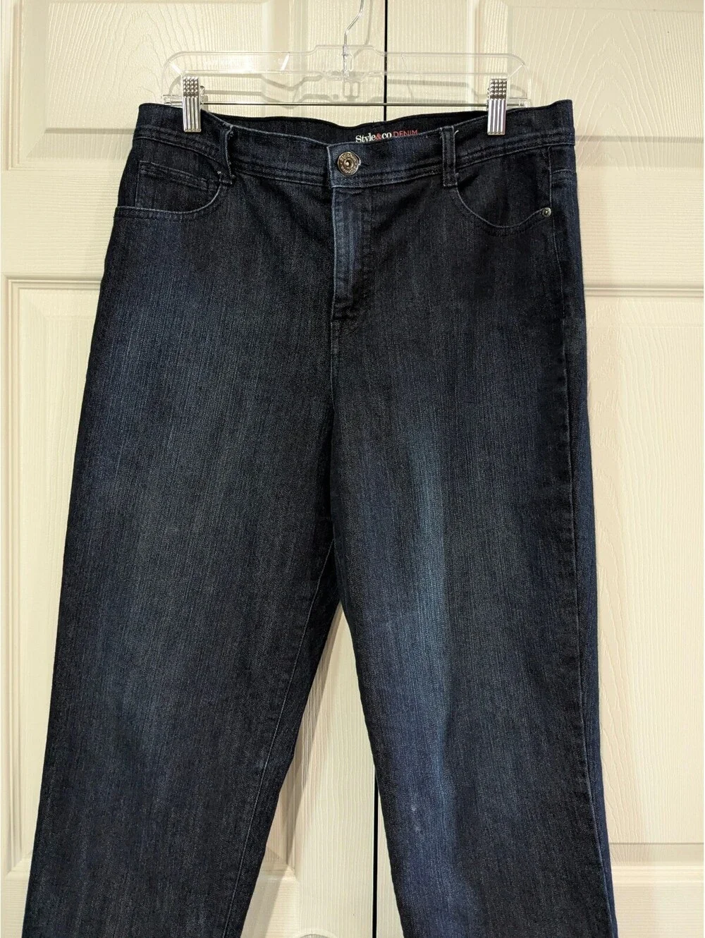 Style & Co Women's Slim Leg Jeans, Dark Blue, Size 14S, Stretch Denim, 5 Pocket - Picture 4 of 13